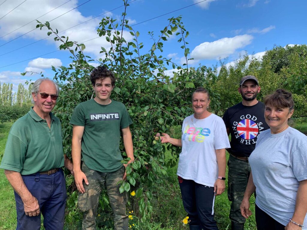 Group of four people from the growing team standing in a field at Bells Farm in Worcestershire 