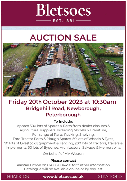 Bletsoes Auction Sale Friday 20th October Newborough