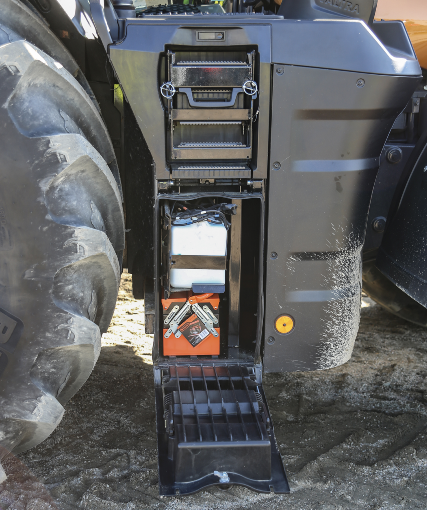 a photo showing the tool storage in the right-hand cab steps of the Valtra tractor