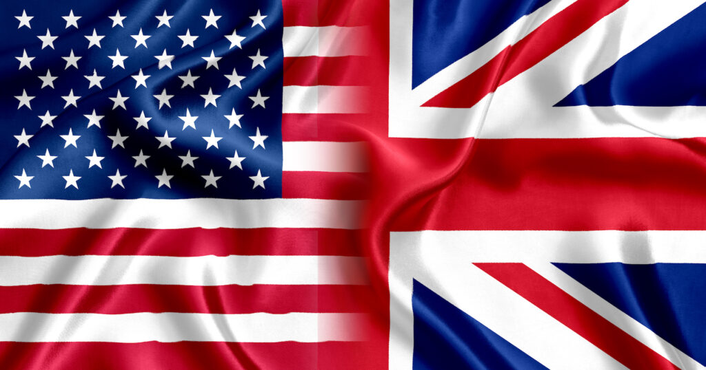 UK and US flags merged together 