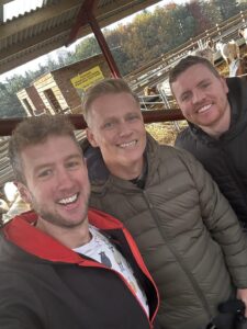 Cammy Wilson, Dr Scott Miller, vet on This Morning, and farmer Ben, Dalscone Farm.