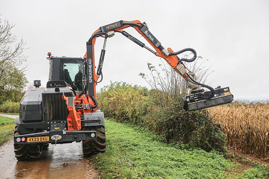 Spearhead self-propelled hedge and verge cutter on farm machinery article