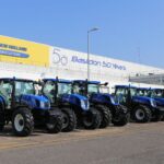 New Holland tractors lined up outside Basildon factory