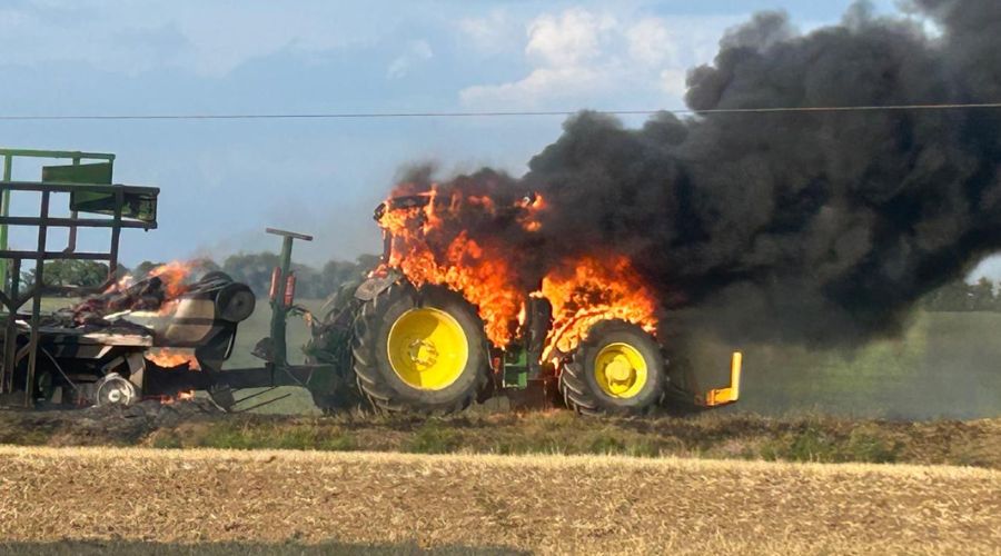 Crews from Gamlingay, Linton and Cambridge responded to a fire involving a tractor, pylon and surrounding field on 31st of July on Grange Road in Duxford.
