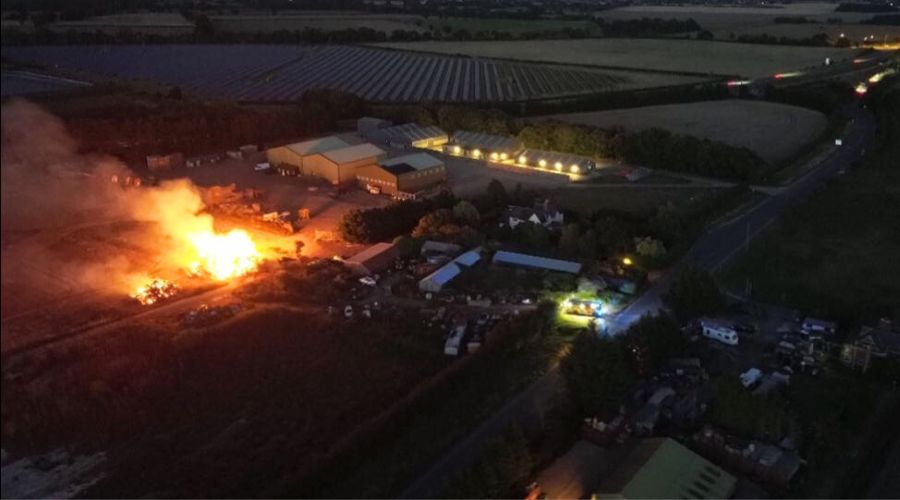 Firefighters from Ipswich East, Princes Street, Felixstowe and Woodbridge fire stations have been tackling a straw fire that broke out on a field near Felixstowe in Suffolk.