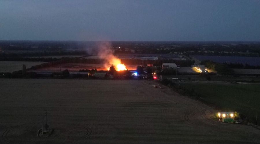 Firefighters from Ipswich East, Princes Street, Felixstowe and Woodbridge fire stations have been tackling a straw fire that broke out on a field near Felixstowe in Suffolk. 