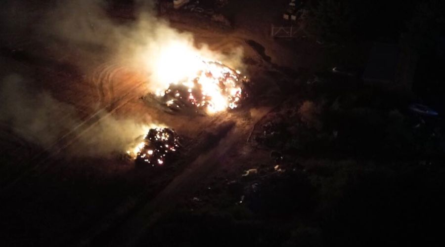 Firefighters from Ipswich East, Princes Street, Felixstowe and Woodbridge fire stations have been tackling a straw fire that broke out on a field near Felixstowe in Suffolk. 