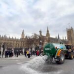 A cow and a slurry tanker made an unexpected appearance in Central London, as British farmers gathered to mark the anniversary of last year’s farming rally.