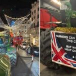 Farmers from across six counties took part in a Christmas tractor run in London last night to thank the public for their support over the past year. 