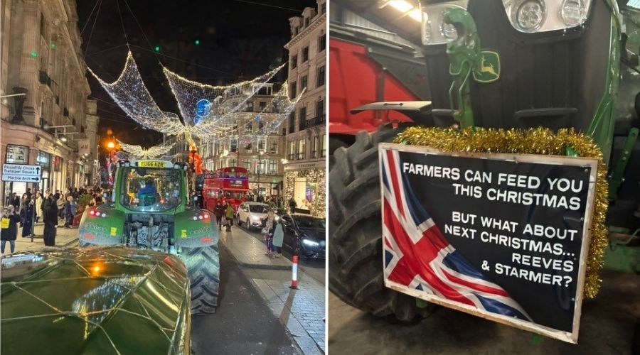 Farmers from across six counties took part in a Christmas tractor run in London last night to thank the public for their support over the past year.