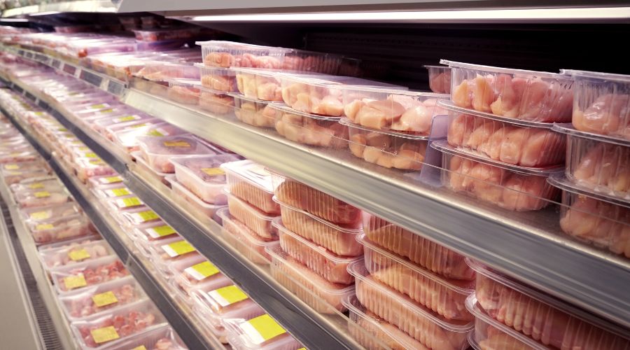 chicken meat on shelves