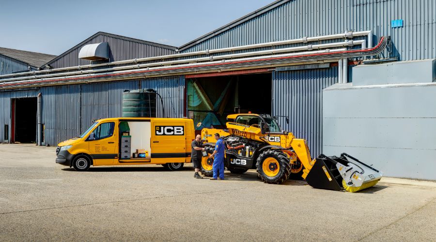 JCB van delivering parts to a maintenance service centre