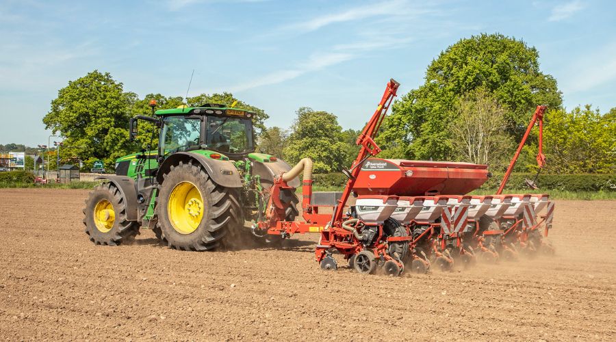 Tractor in field cultivating